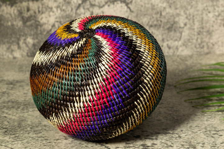 Rainforest Rainbow Swirl Woven Basket With Top