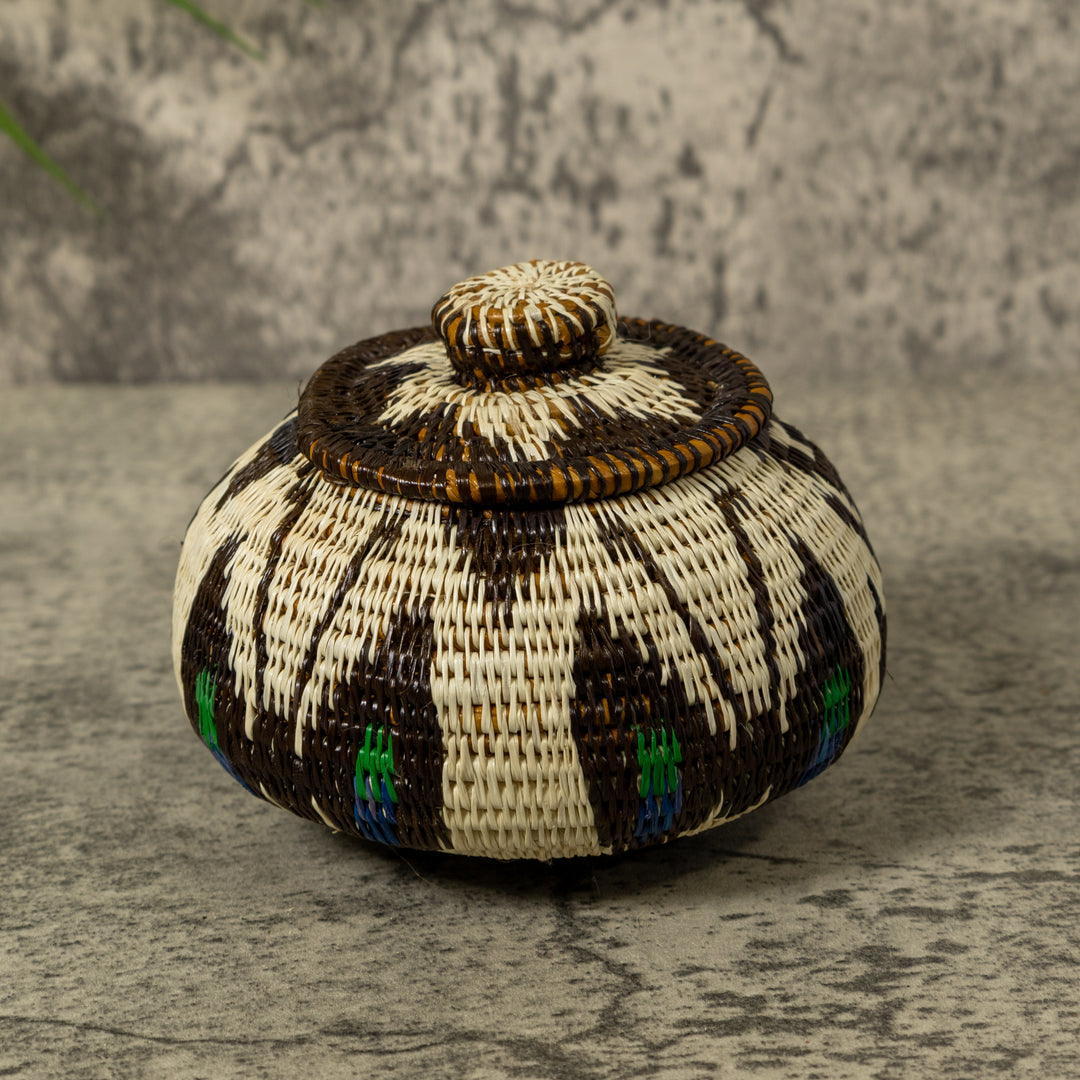White Brown And Green Rainforest Basket With Top