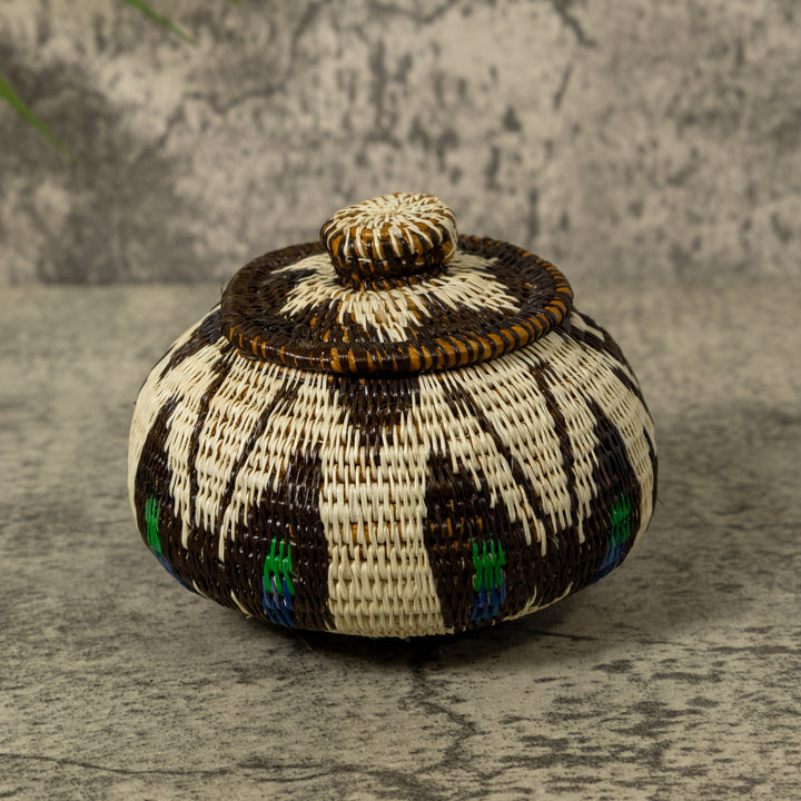 White Brown And Green Rainforest Basket With Top