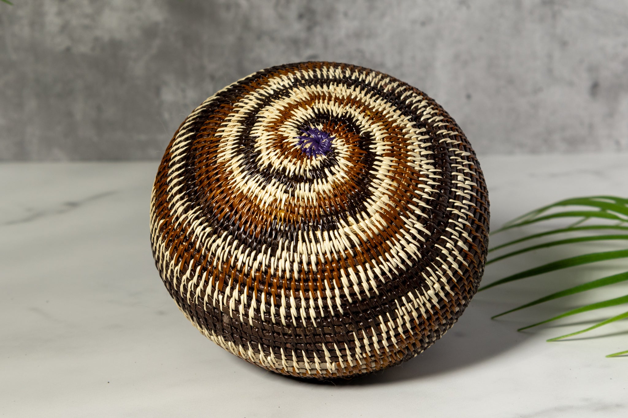 Brown And White Spiral Woven Basket