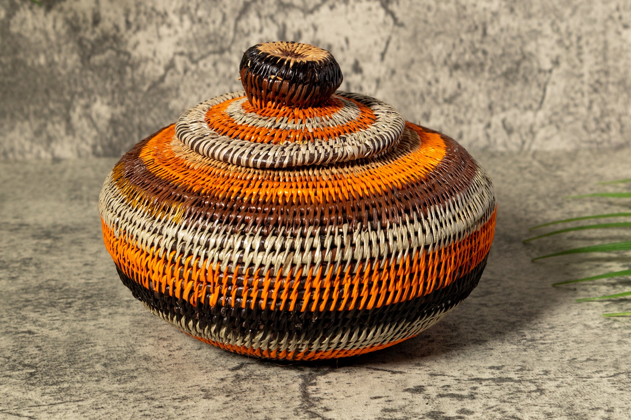 Orange Forest Fantasy Woven Basket With Top