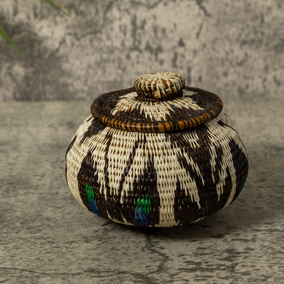 White Brown And Green Rainforest Basket With Top