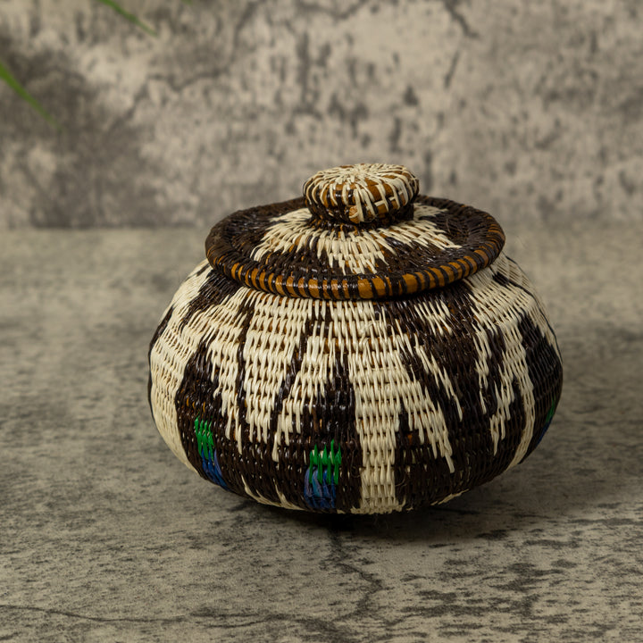 White Brown And Green Rainforest Basket With Top