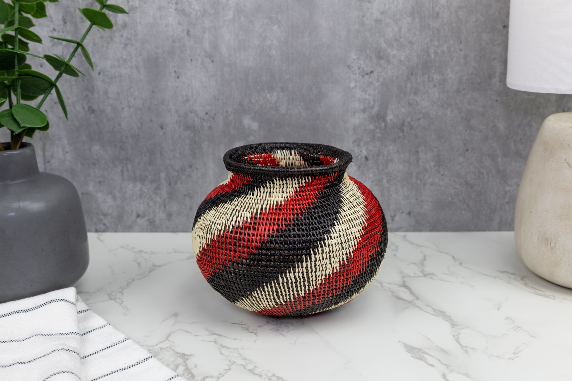 Black Red and White Woven Basket