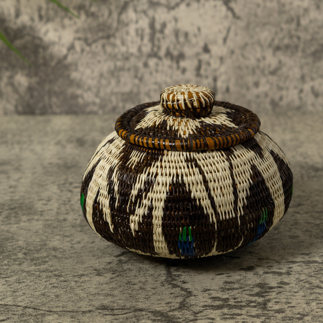 White Brown And Green Rainforest Basket With Top