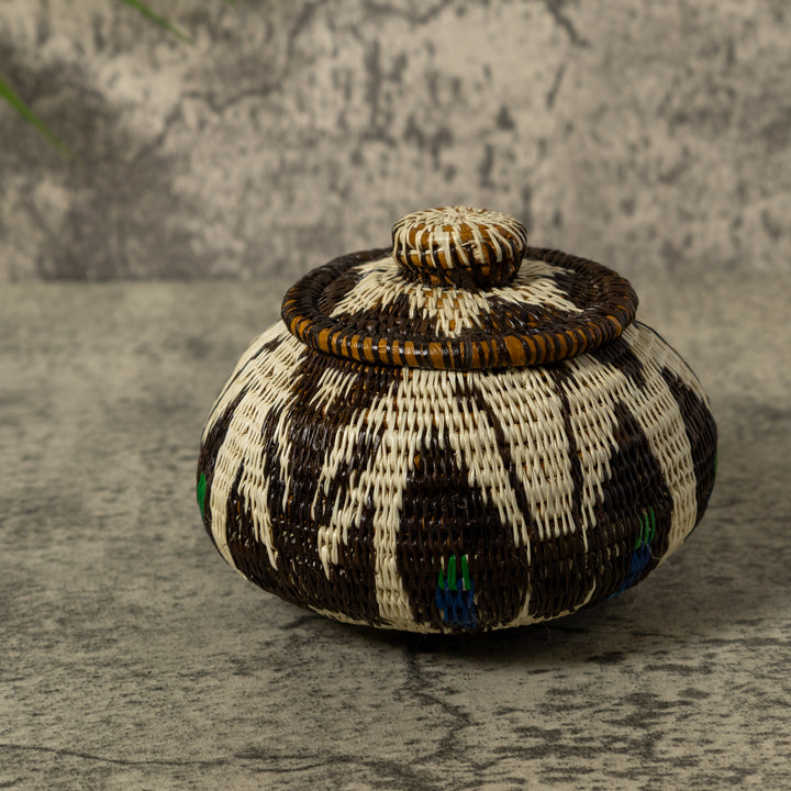 White Brown And Green Rainforest Basket With Top