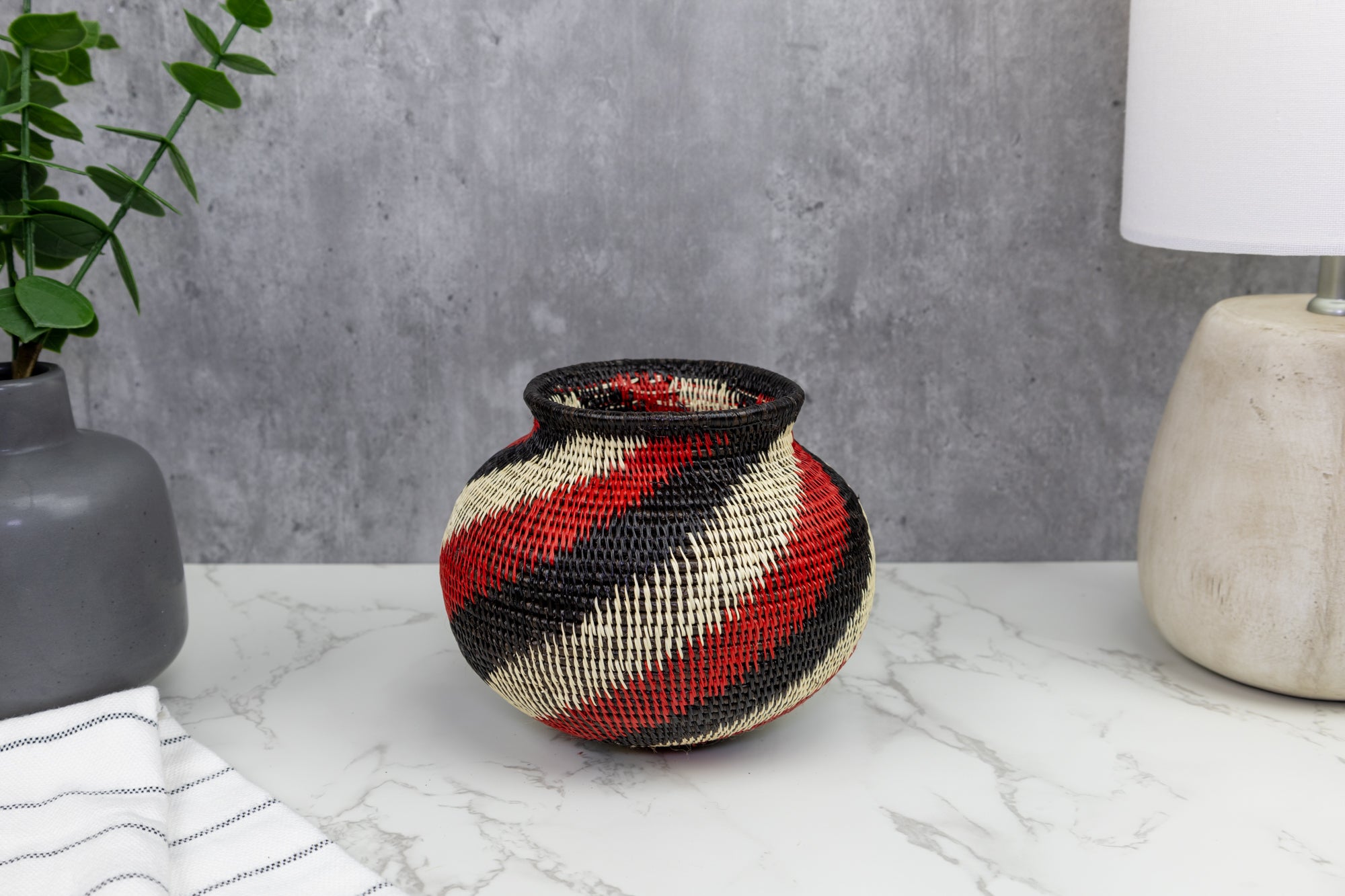 Black Red and White Woven Basket