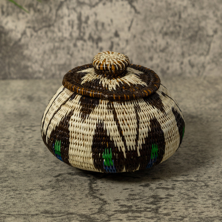 White Brown And Green Rainforest Basket With Top