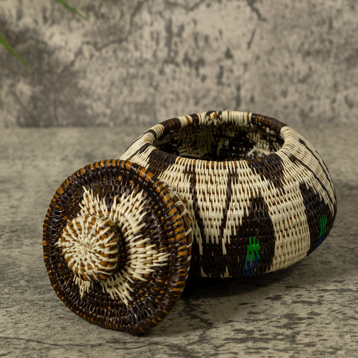 White Brown And Green Rainforest Basket With Top
