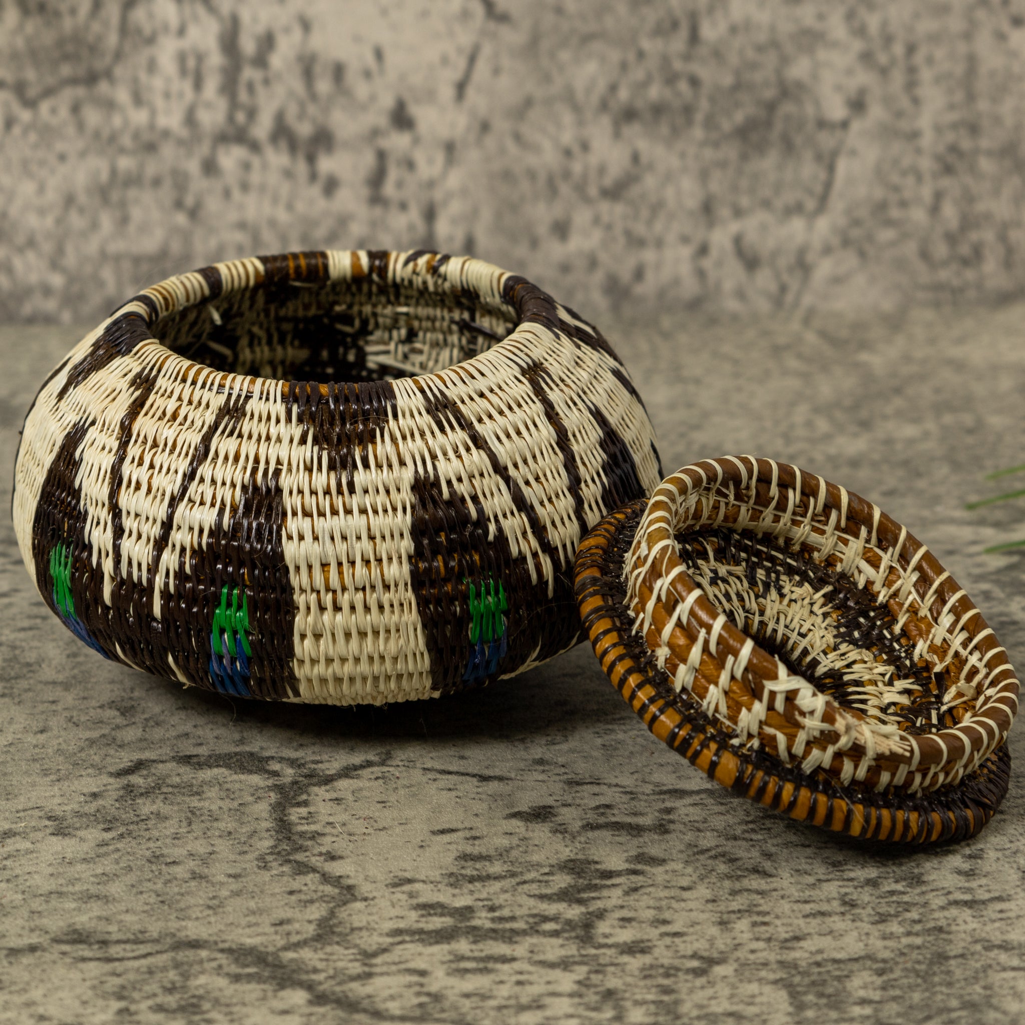 White Brown And Green Rainforest Basket With Top