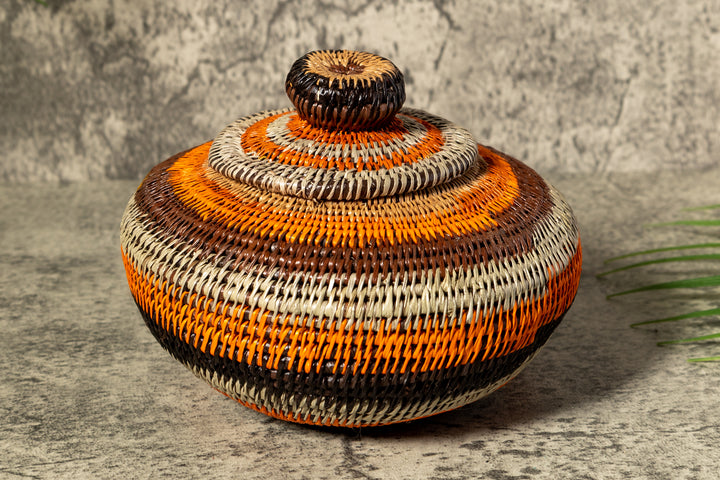 Orange Forest Fantasy Woven Basket With Top