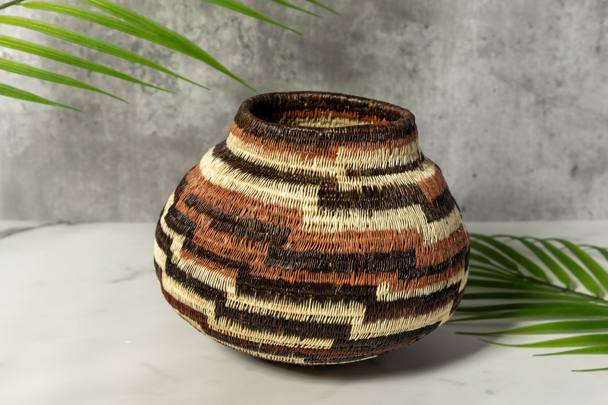 ZigZag Brown And White Woven Basket