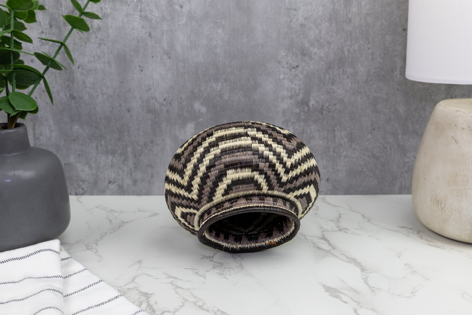 Black White and Gray Woven Basket