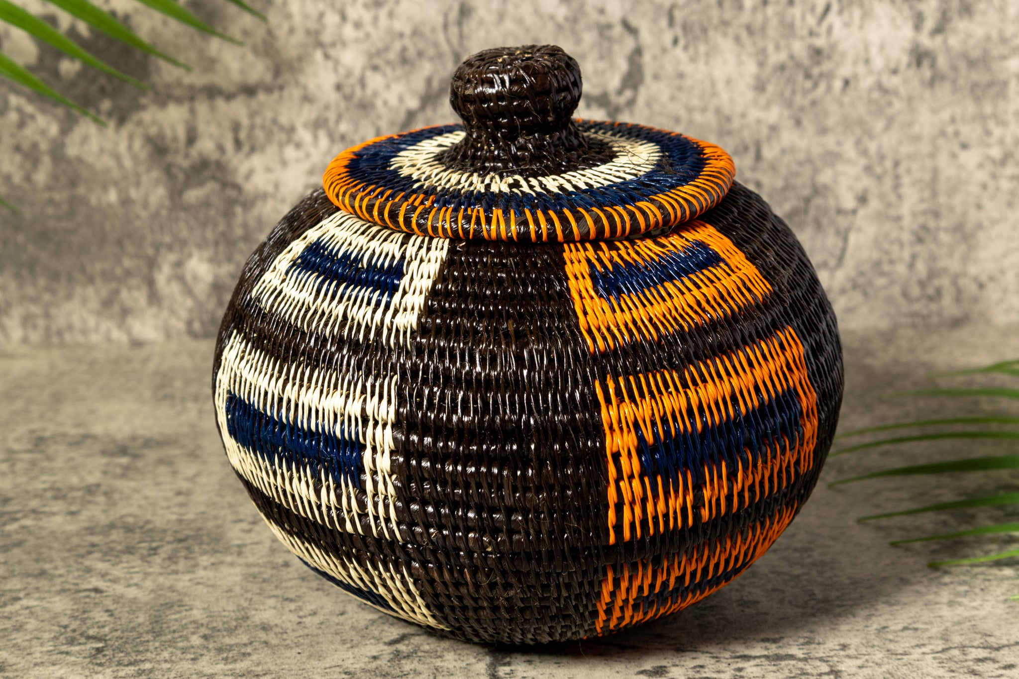 Orange Forest Bliss Woven Basket With Top