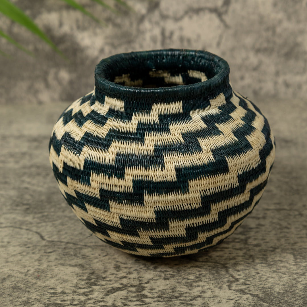 Deep Blue And White Star Step Spiral Rainforest Basket