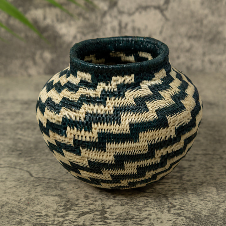 Deep Blue And White Star Step Spiral Rainforest Basket