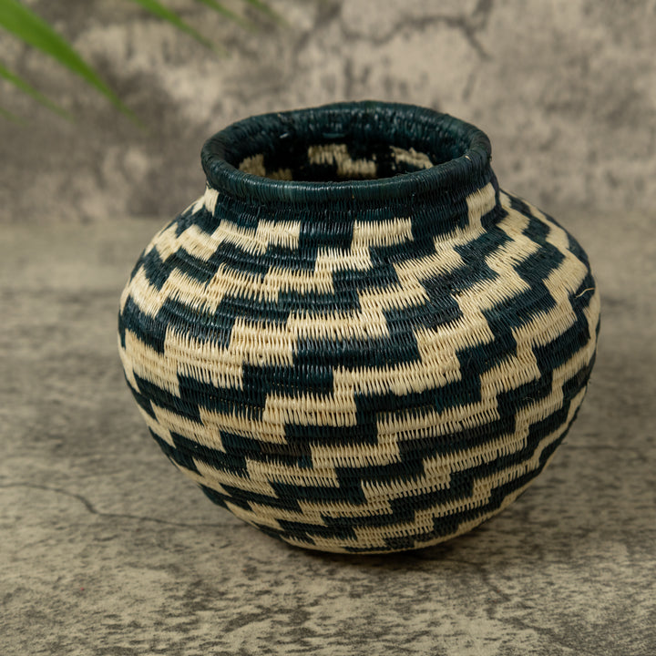 Deep Blue And White Star Step Spiral Rainforest Basket