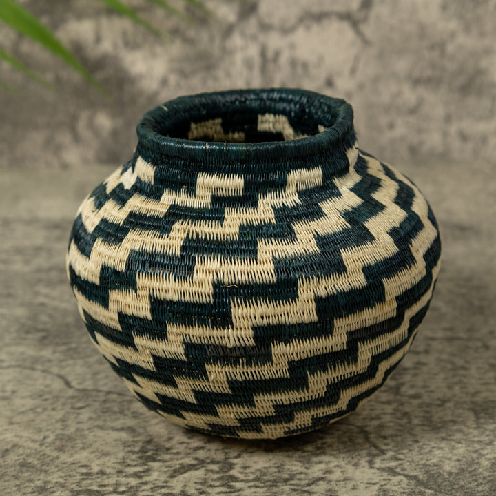 Deep Blue And White Star Step Spiral Rainforest Basket