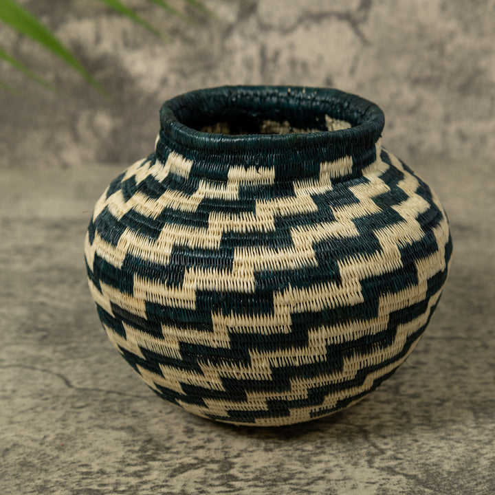 Deep Blue And White Star Step Spiral Rainforest Basket