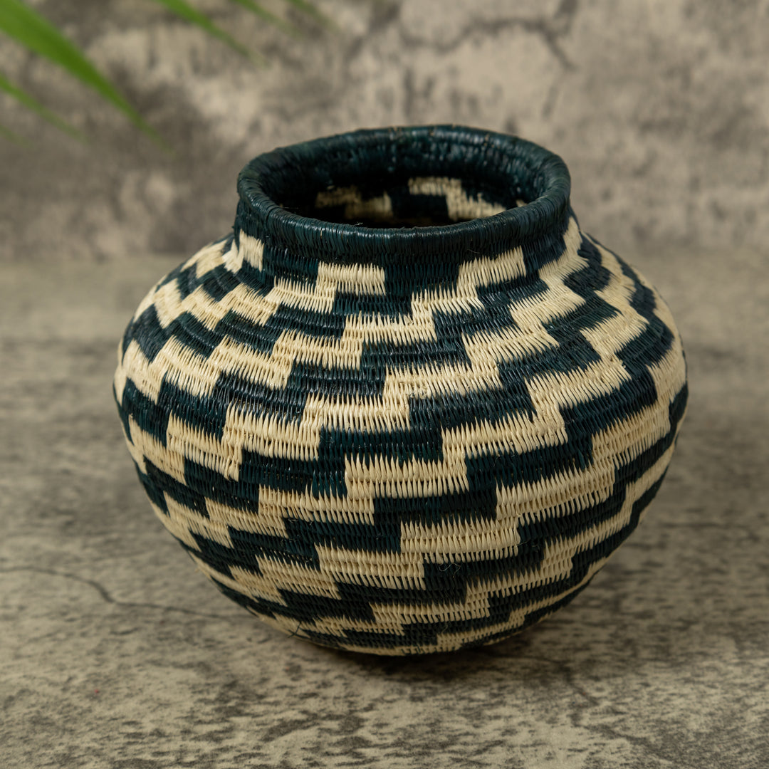 Deep Blue And White Star Step Spiral Rainforest Basket