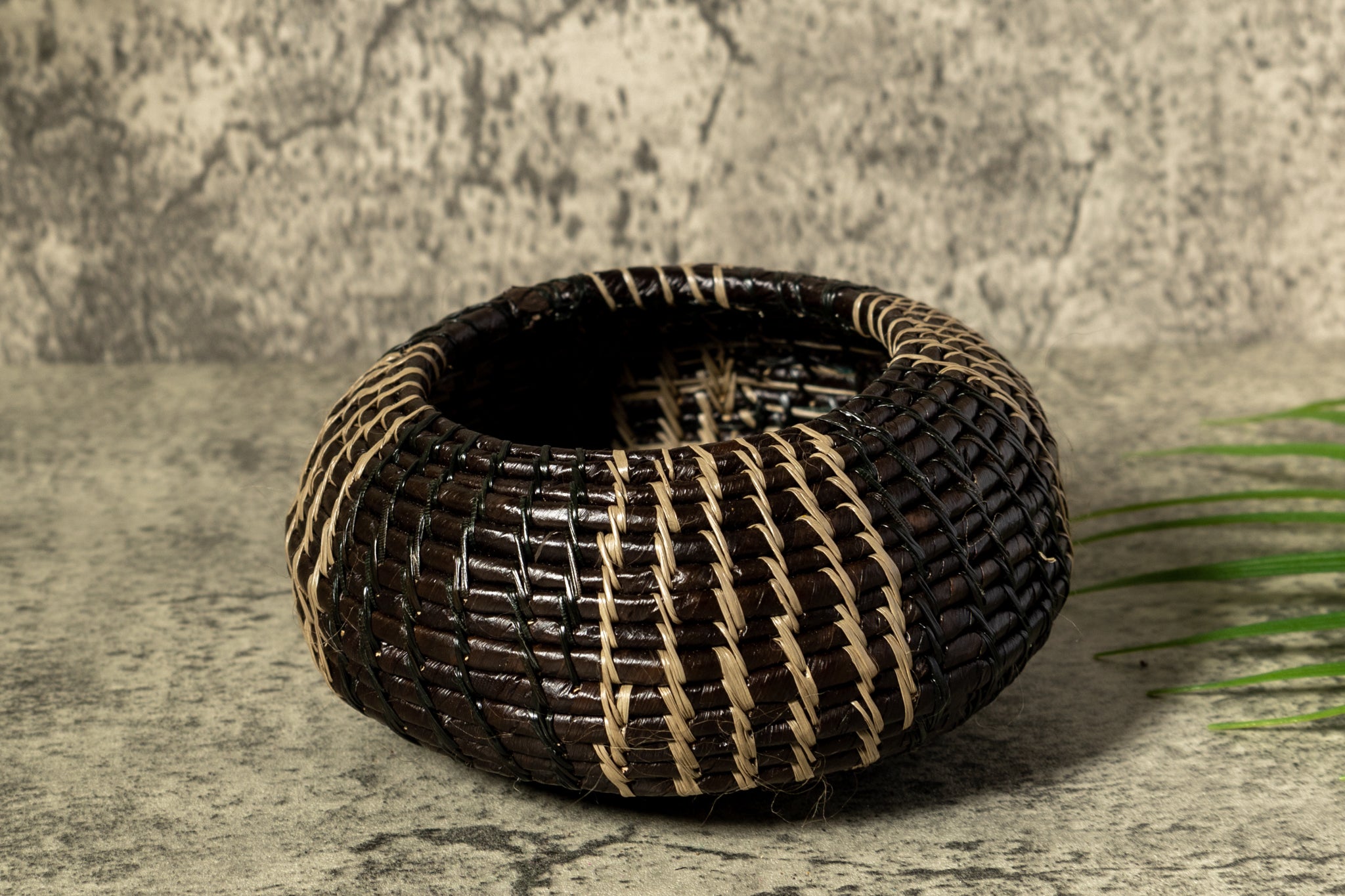 Black And Gray Stripe Woven Basket With Top