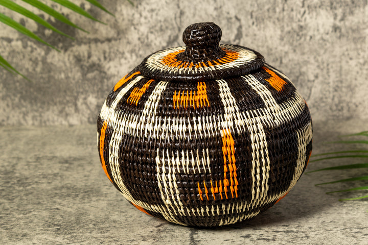 Orange And White Rainforest Flair Woven Basket With Top