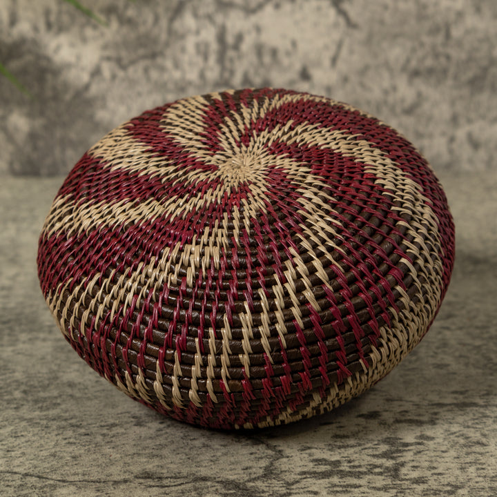 Maroon And Gray Swirl Rainforest Basket With Top