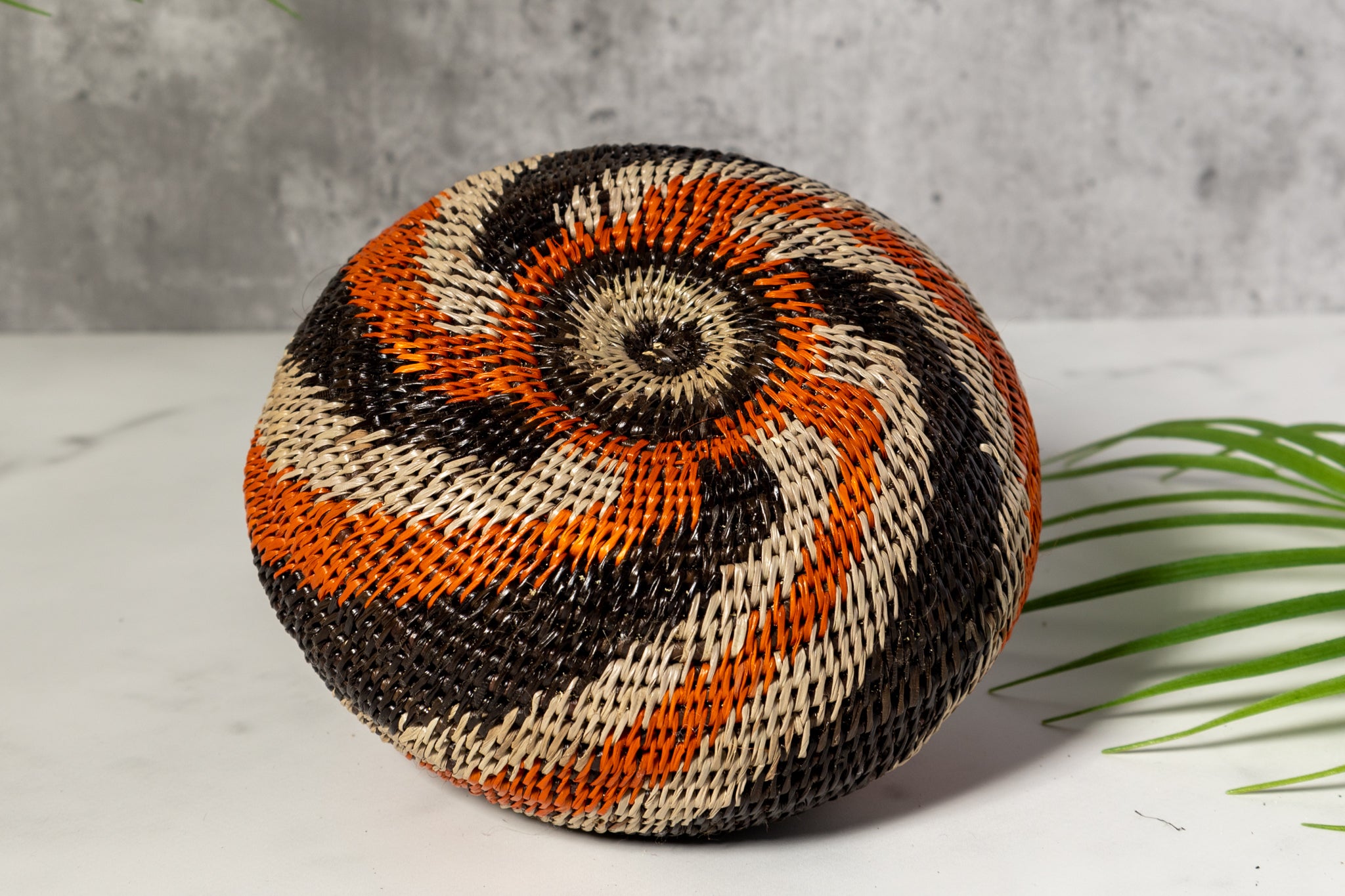 Black Orange And Gray Woven Basket With Top