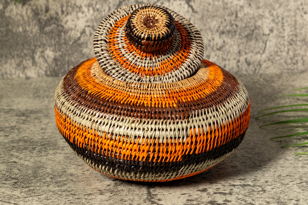 Orange Forest Fantasy Woven Basket With Top