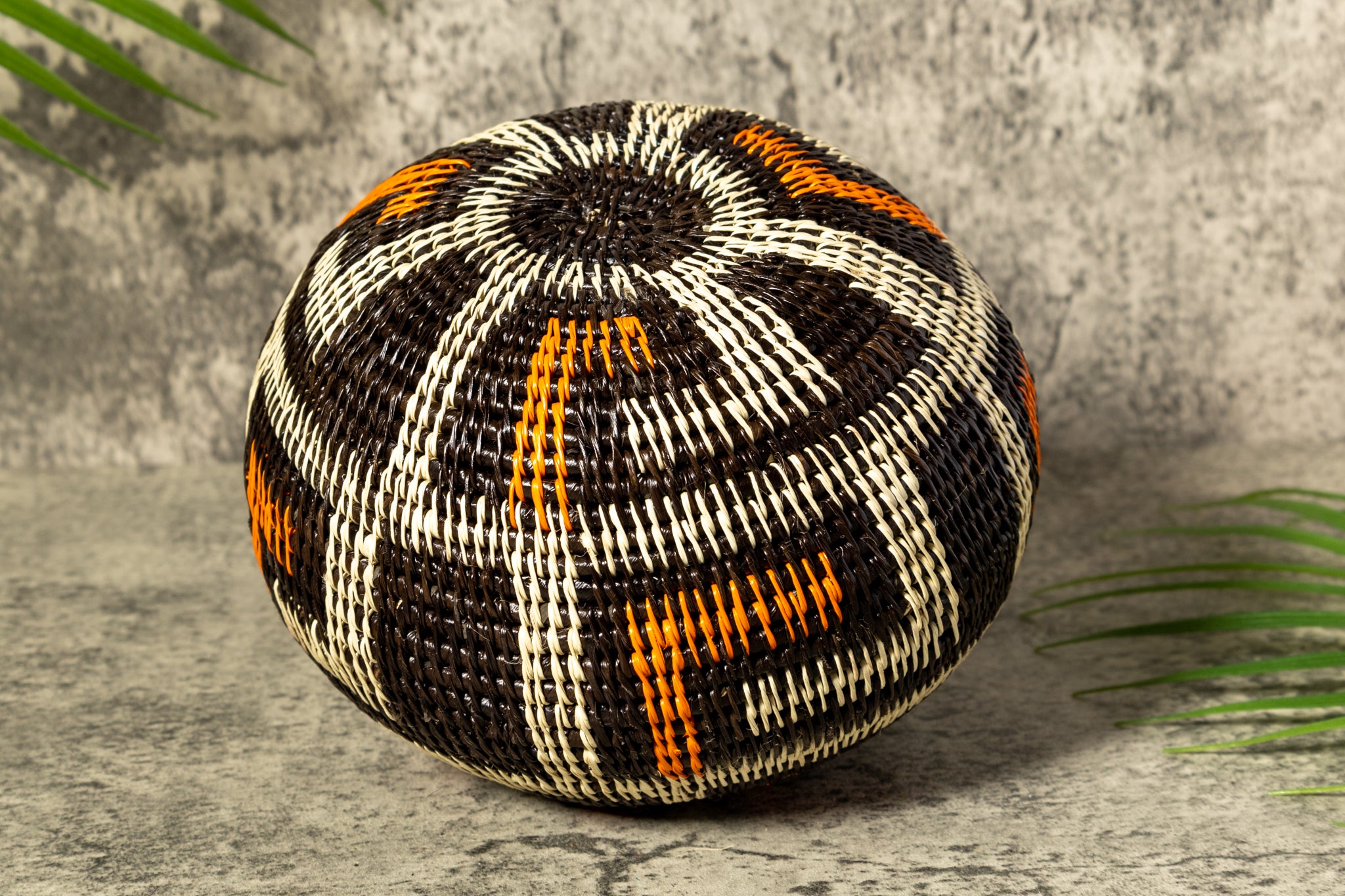 Orange And White Rainforest Flair Woven Basket With Top