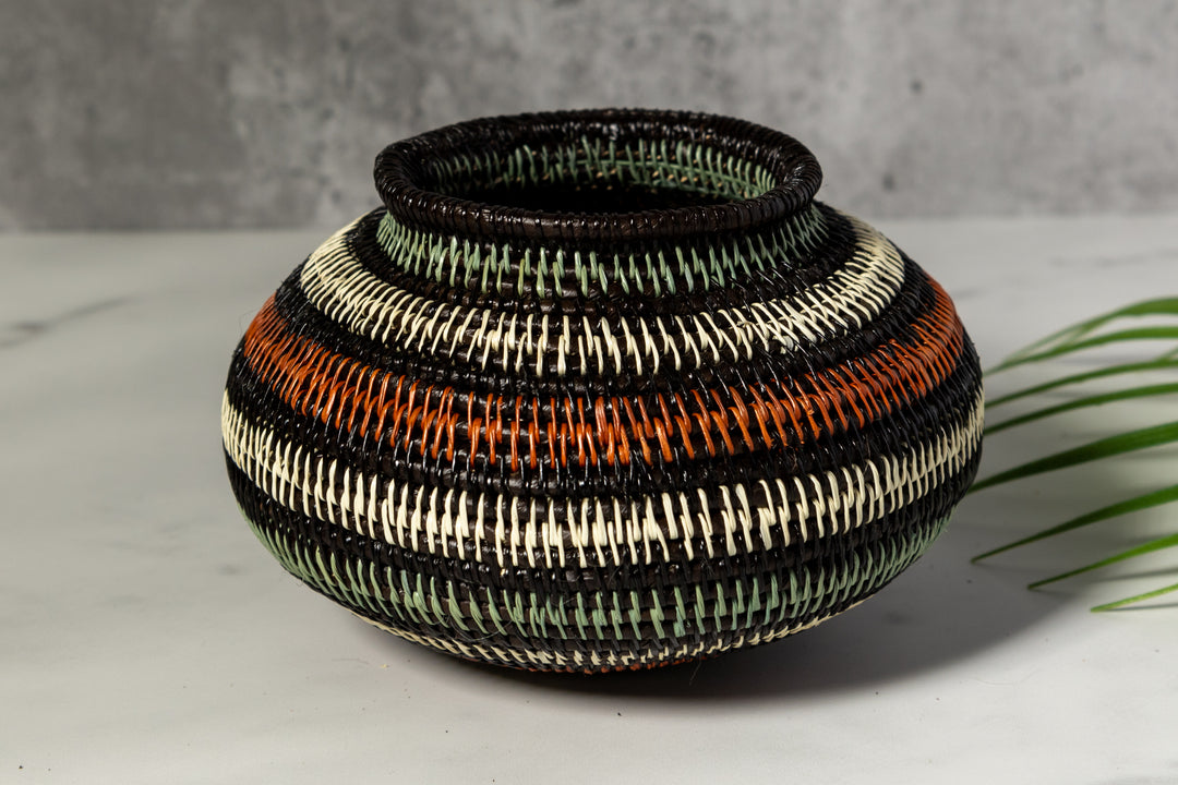 Orange Aqua And White Woven Basket