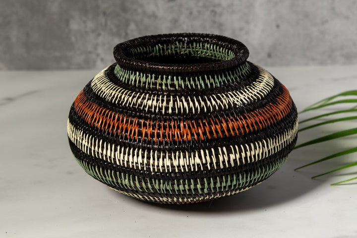 Orange Aqua And White Woven Basket