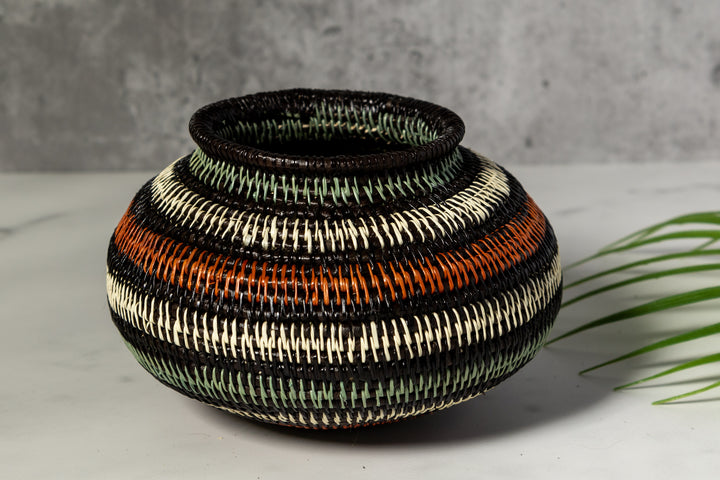 Orange Aqua And White Woven Basket