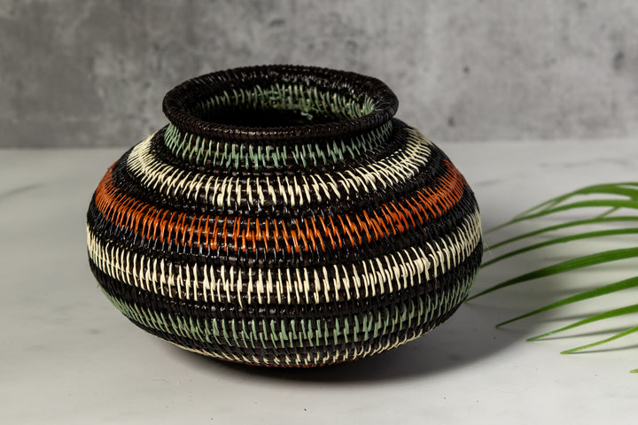 Orange Aqua And White Woven Basket