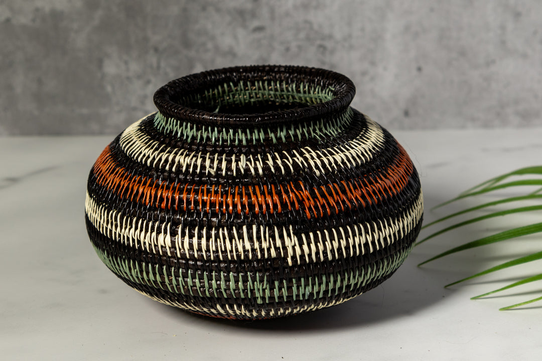 Orange Aqua And White Woven Basket