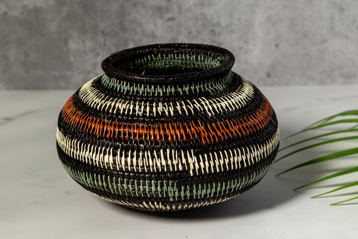 Orange Aqua And White Woven Basket