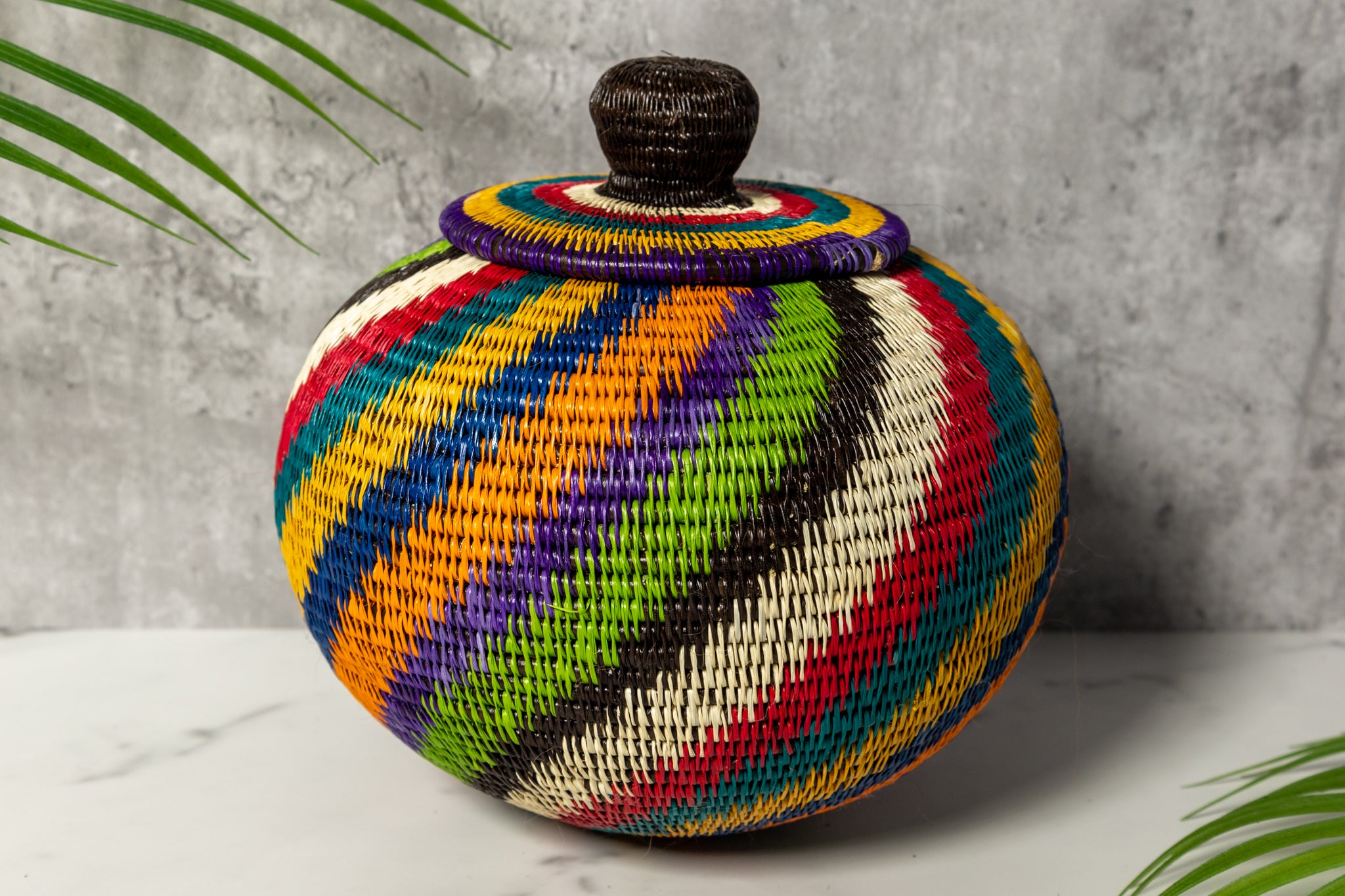 Rainbow Woven Basket With Top