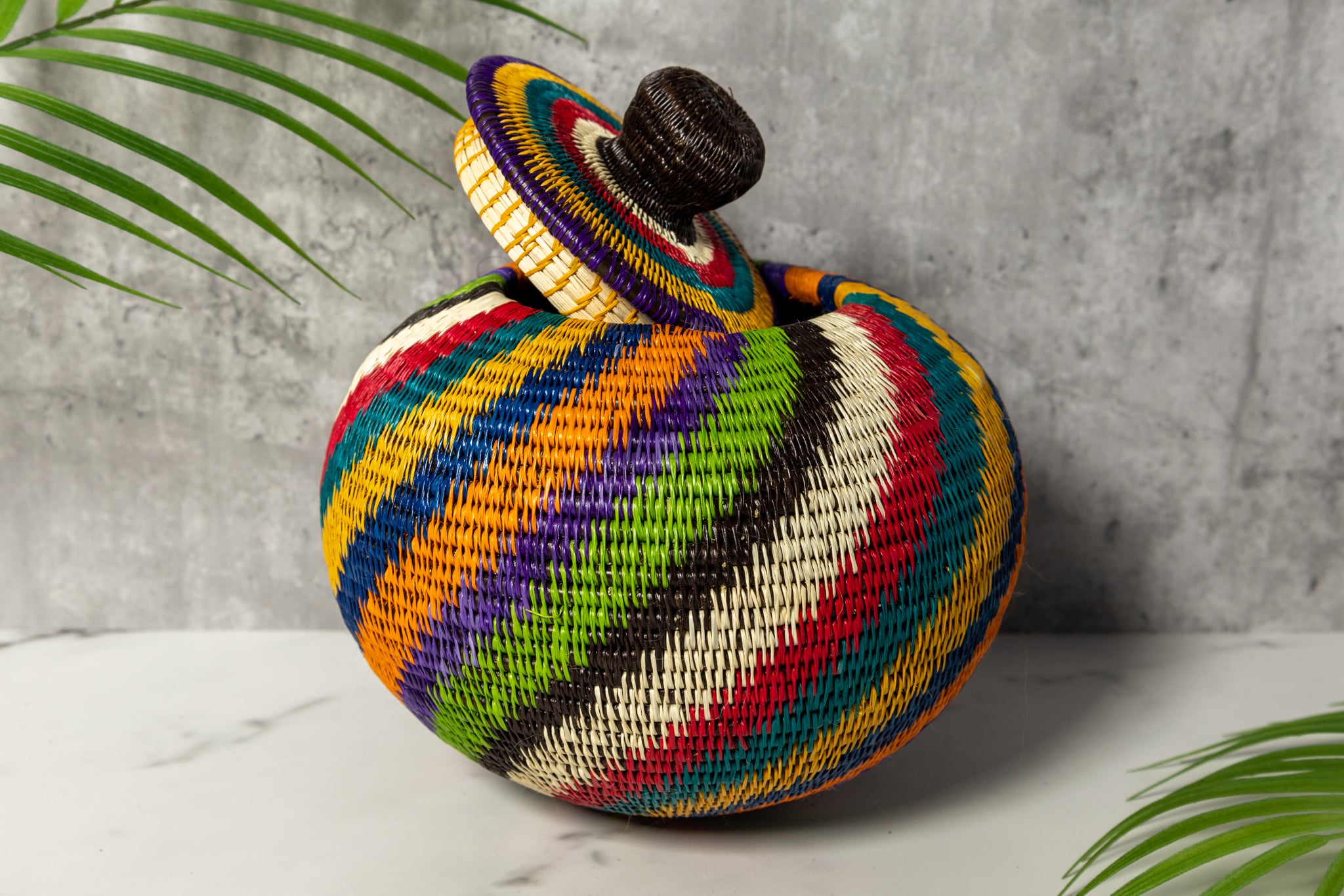 Rainbow Woven Basket With Top