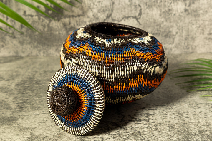 Orange Forest Fusion Woven Basket With Top