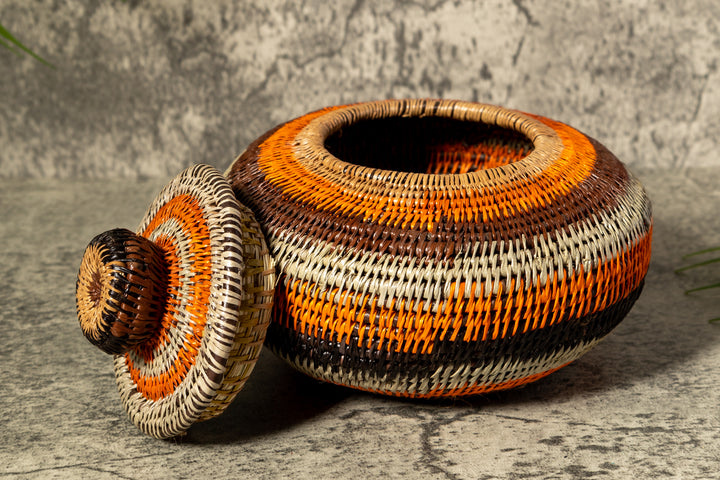 Orange Forest Fantasy Woven Basket With Top