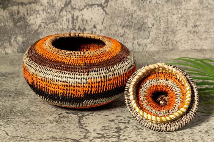 Orange Forest Fantasy Woven Basket With Top