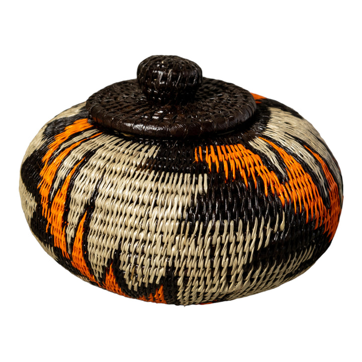 Strange Palm Frond Woven Basket With Top