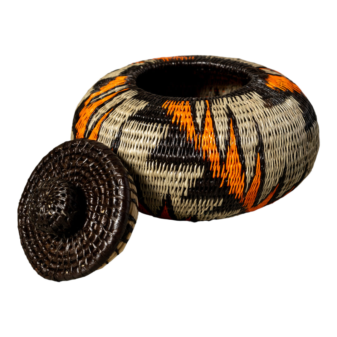 Strange Palm Frond Woven Basket With Top