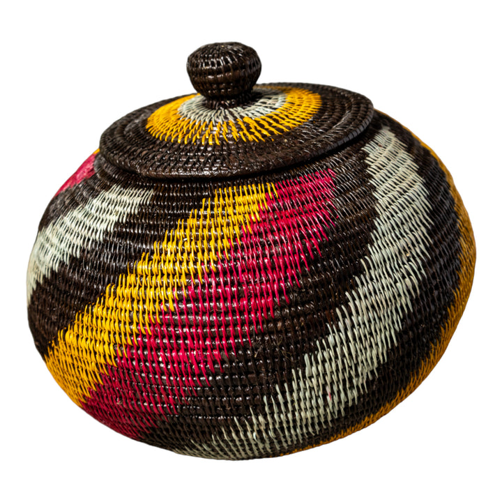 Silver Spiral Woven Basket With Top