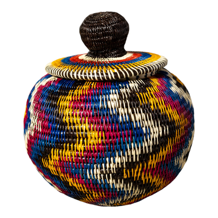 Rainbow Lightning Flash Woven Basket With Top