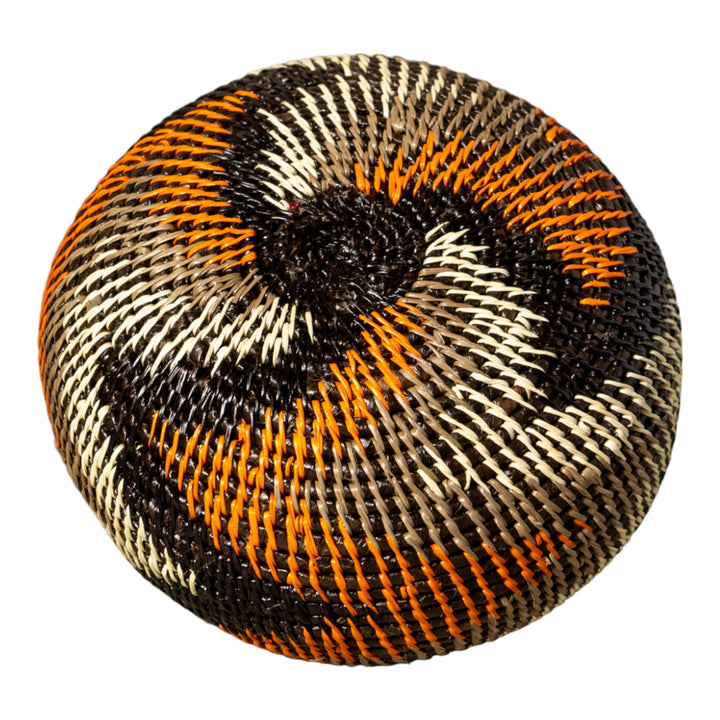 Orange Black Gray Swirl Woven Basket With Top