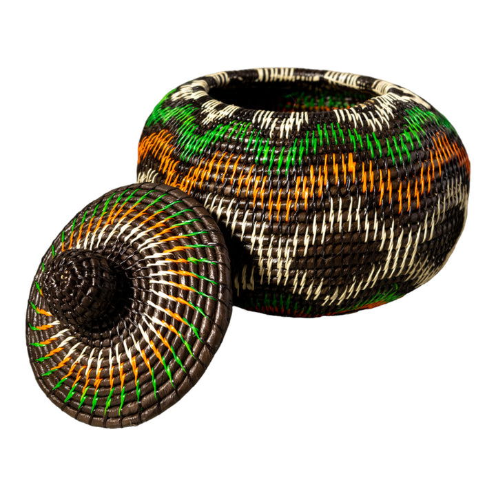 Coral Star Waves Woven Basket With Top