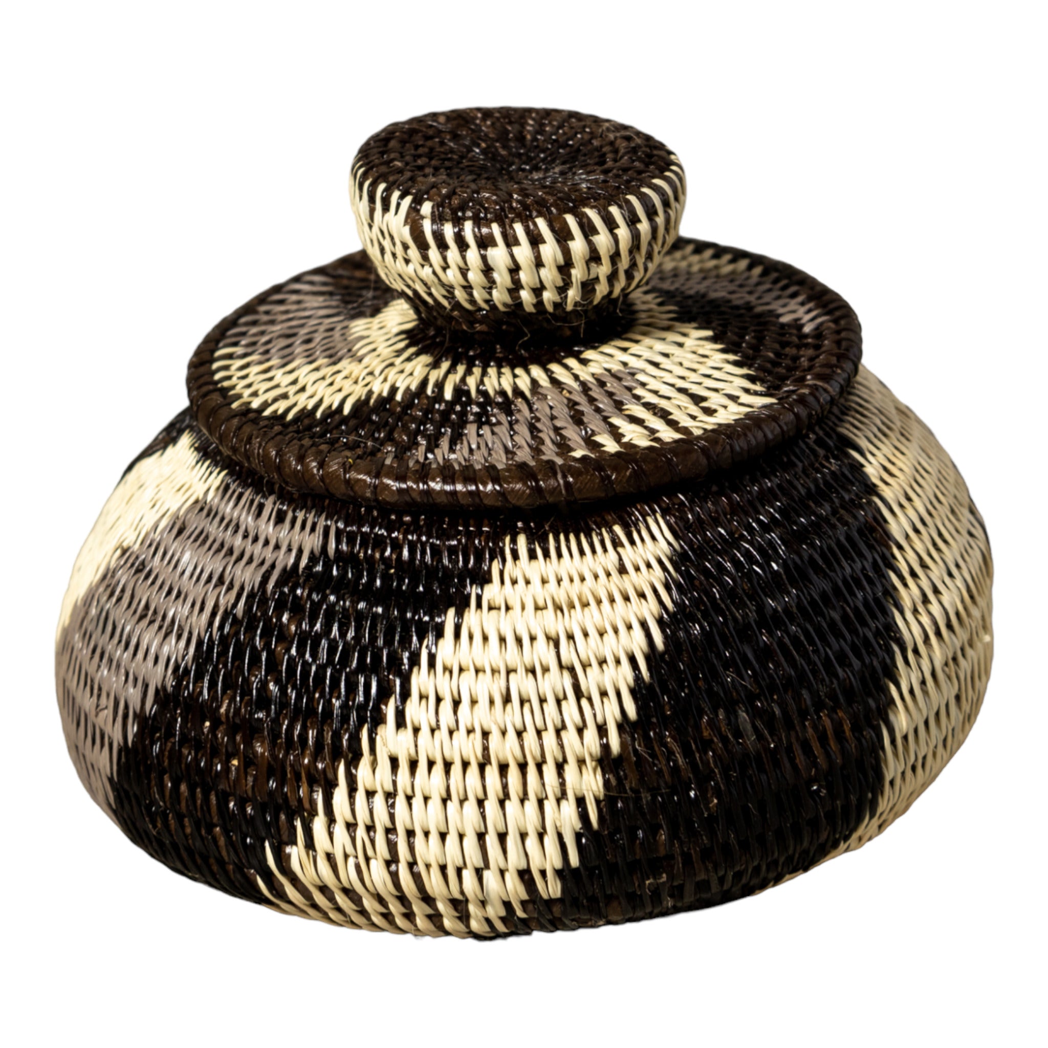 Black White And Gray Woven Basket With Top
