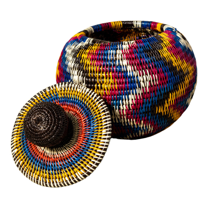 Rainbow Lightning Flash Woven Basket With Top