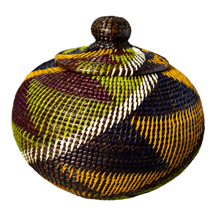 Green Swirl Woven Basket With Top